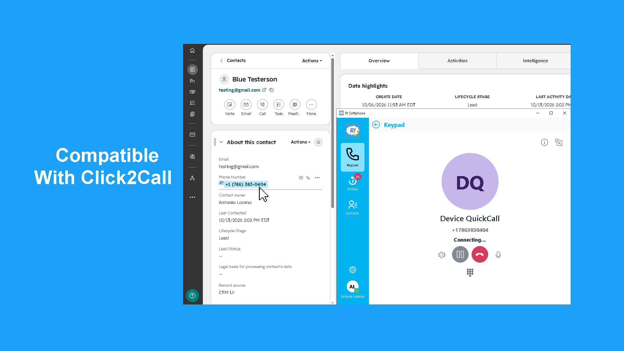 call any contact from its HubSpot record with the embedded RingByName dialer